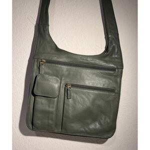JP Ourse  Traveler Crossbody Bag‎ Purse Green Pebbled Leather Organizer